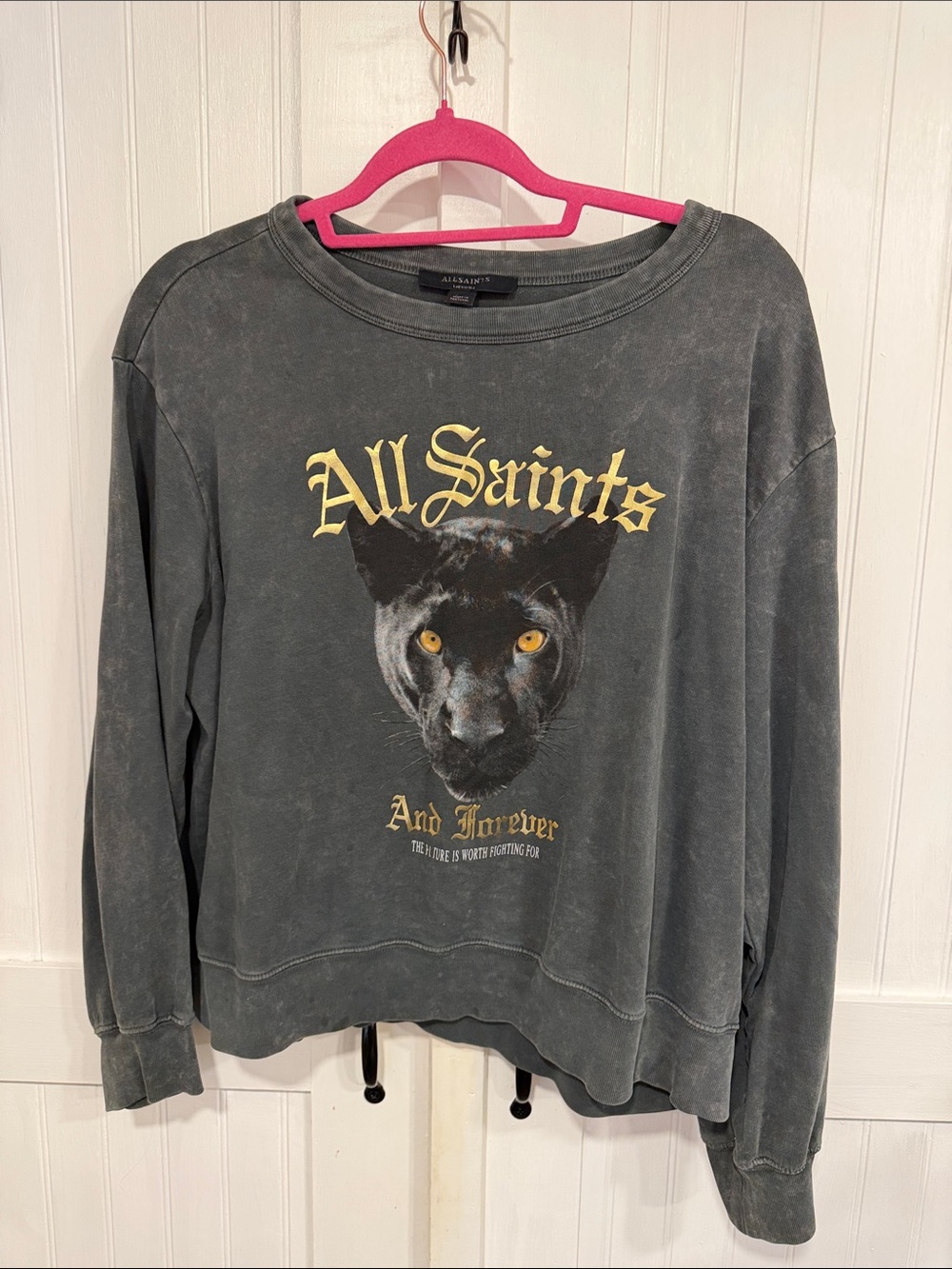 All Saints Black Panther Graphic Sweatshirt with Yellow Accents size M